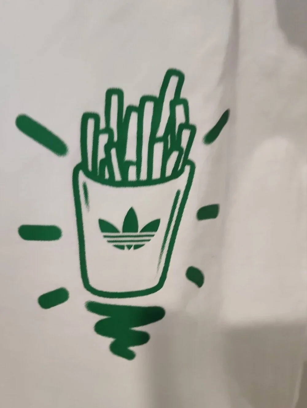 adidas White Short Sleeve Tee with Green Fries Graphic - XL